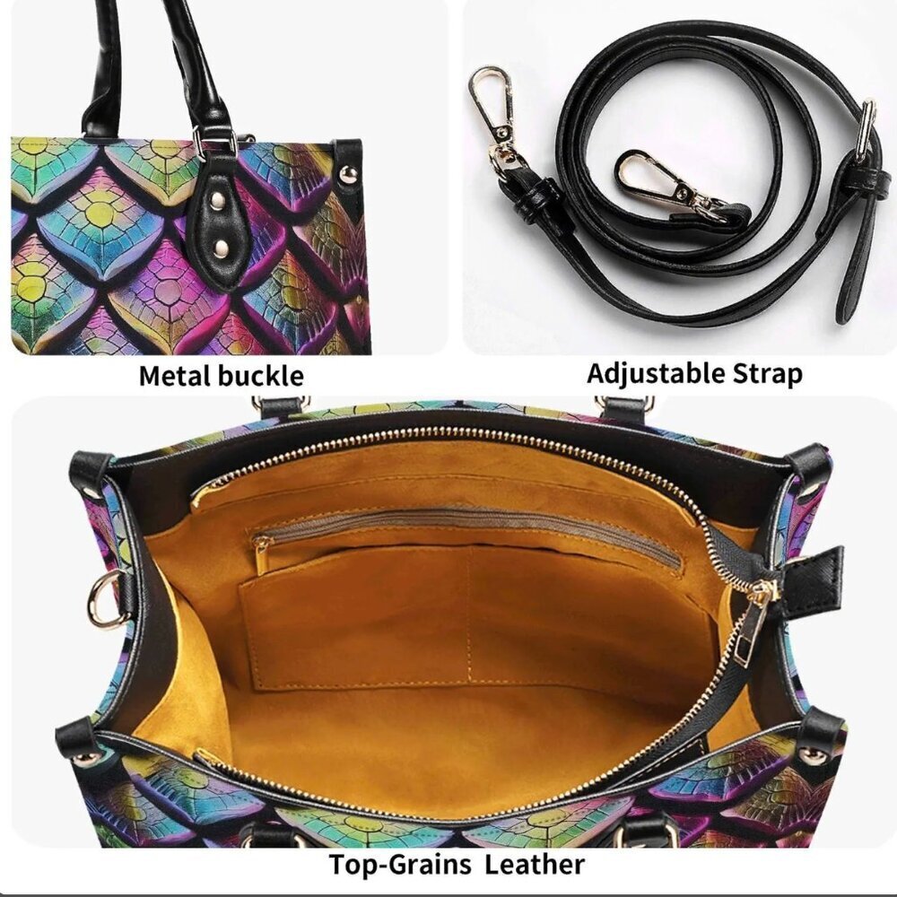 Psychedelic Mermaid Tote Bag Genuine Leather NWT Designer Pop Art Statement Gift - Picture 3 of 9